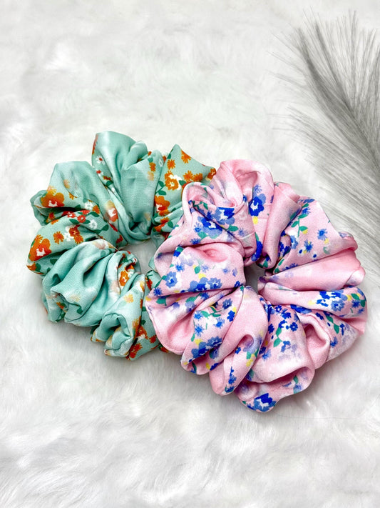 Luxury soft scrunchies,Floral scrunchies, Elegant scrunchies, Silky satin scrunchies, Luxury handmade scrunchies, Handmade hair tie,