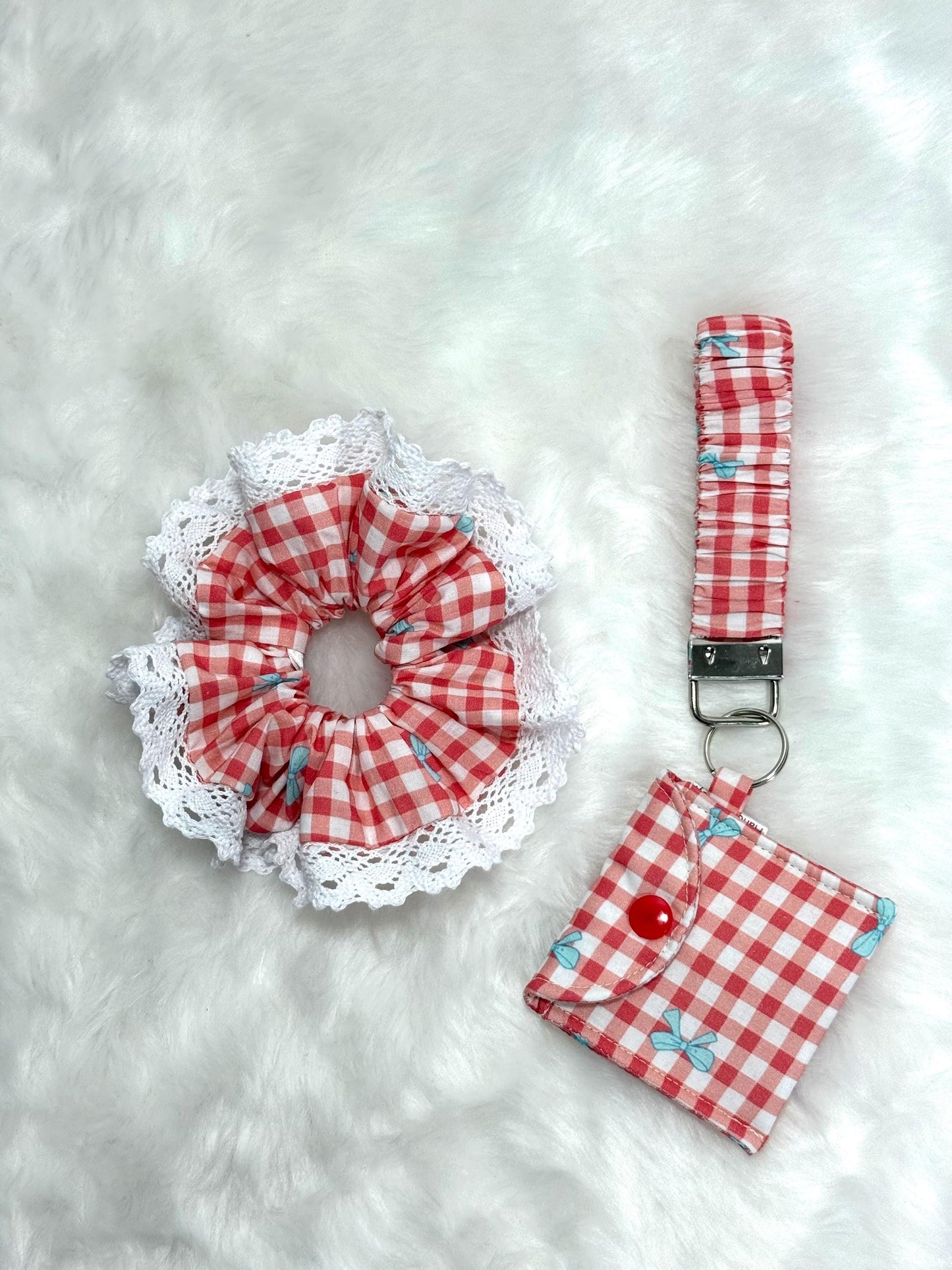 Scrunchie Key ring holder/ Lace scrunchies/ Gingham Scrunchies/ Mini wallet pouch/ Ipod pouch