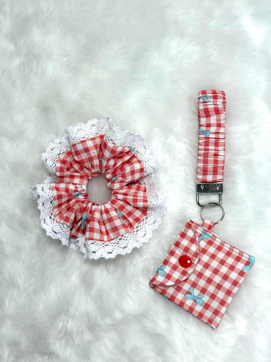 Scrunchie Key ring holder/ Lace scrunchies/ Gingham Scrunchies/ Mini wallet pouch/ Ipod pouch